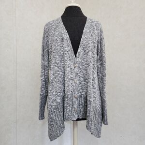 Unbranded Gray Heathered Asymmetrical Hem Long Sleeve Button Up Sweater